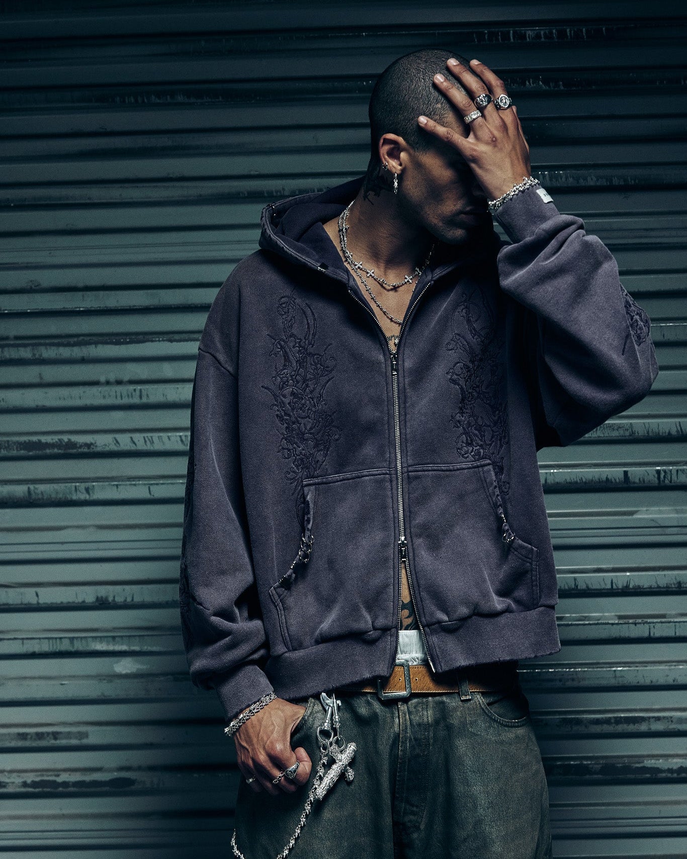 Ave Double-Zip Hoodie - Dirty Blue – Lox & Chain