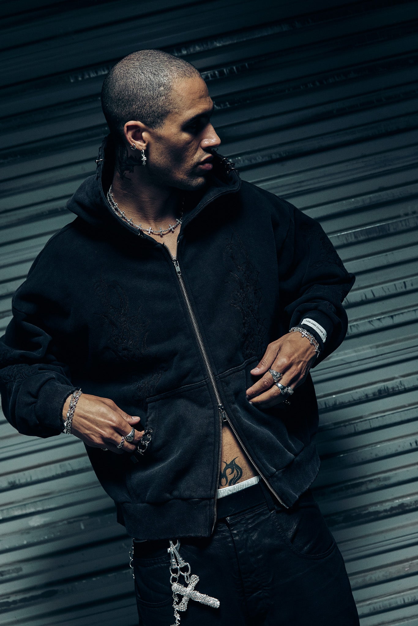 Ave Double-Zip Hoodie - Black Ash