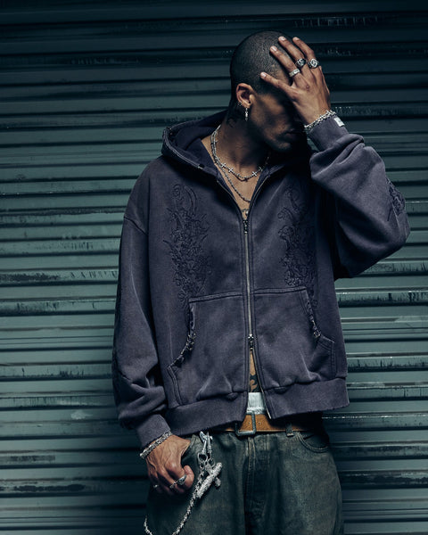 Ave Double-Zip Hoodie - Dirty Blue – Lox & Chain