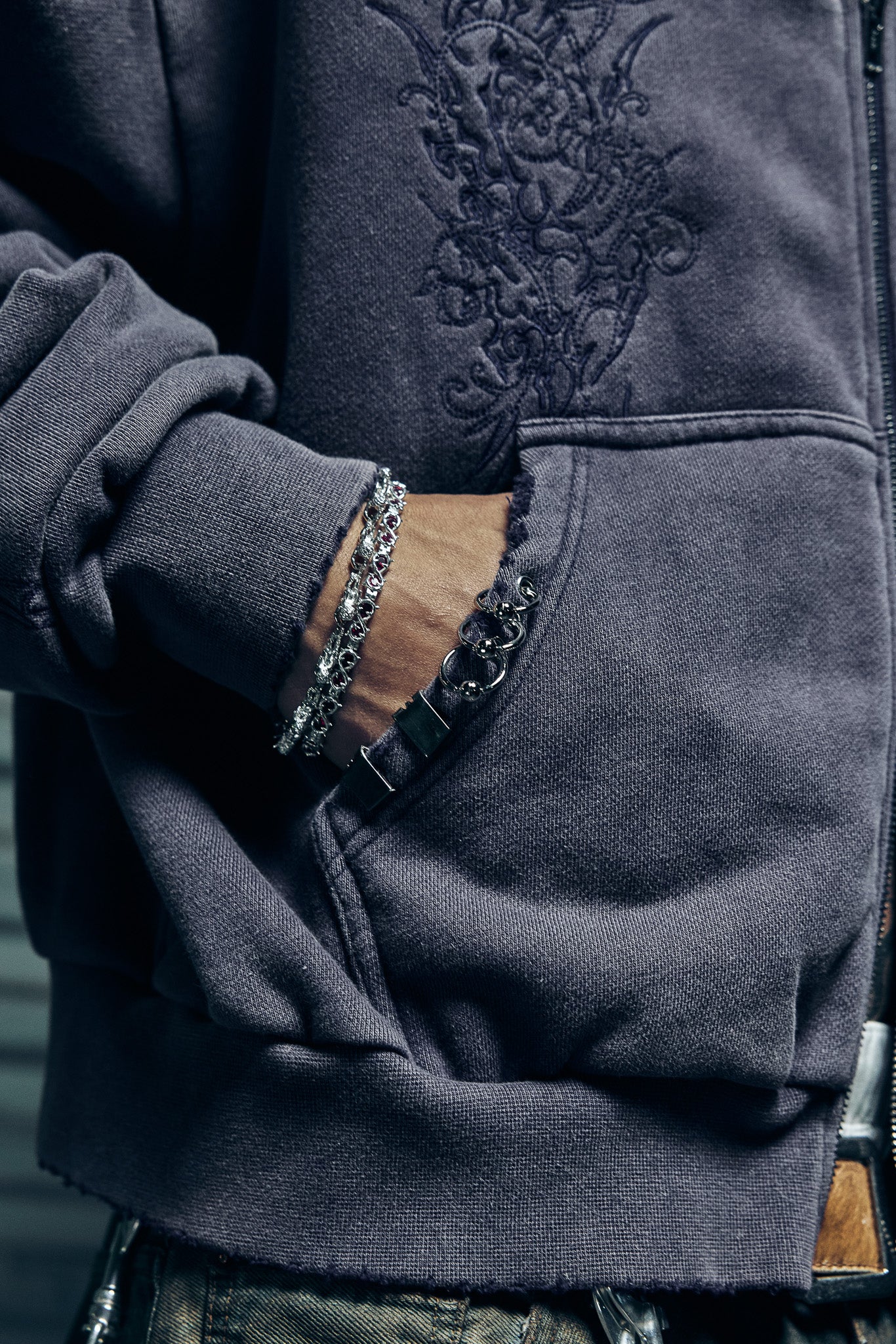Ave Double-Zip Hoodie - Dirty Blue