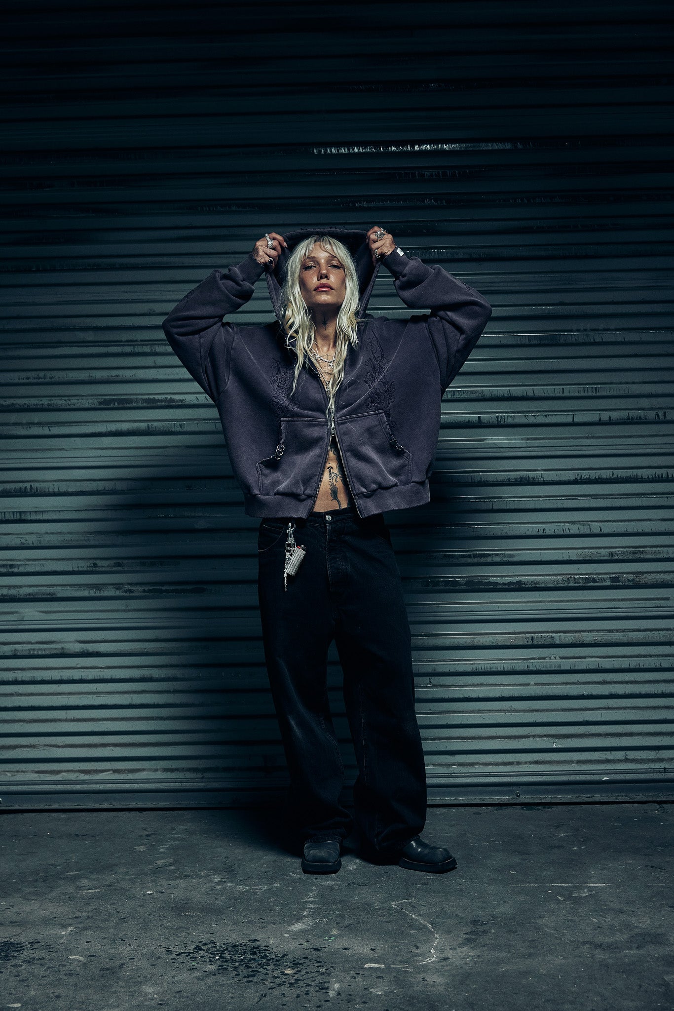 Ave Double-Zip Hoodie - Dirty Blue