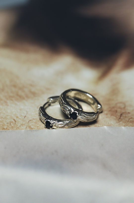 Flaming Heart Earrings - Black Onyx