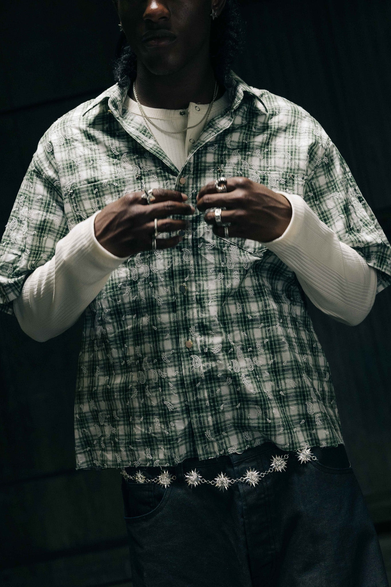 Bandana SS Shirt - Green Plaid