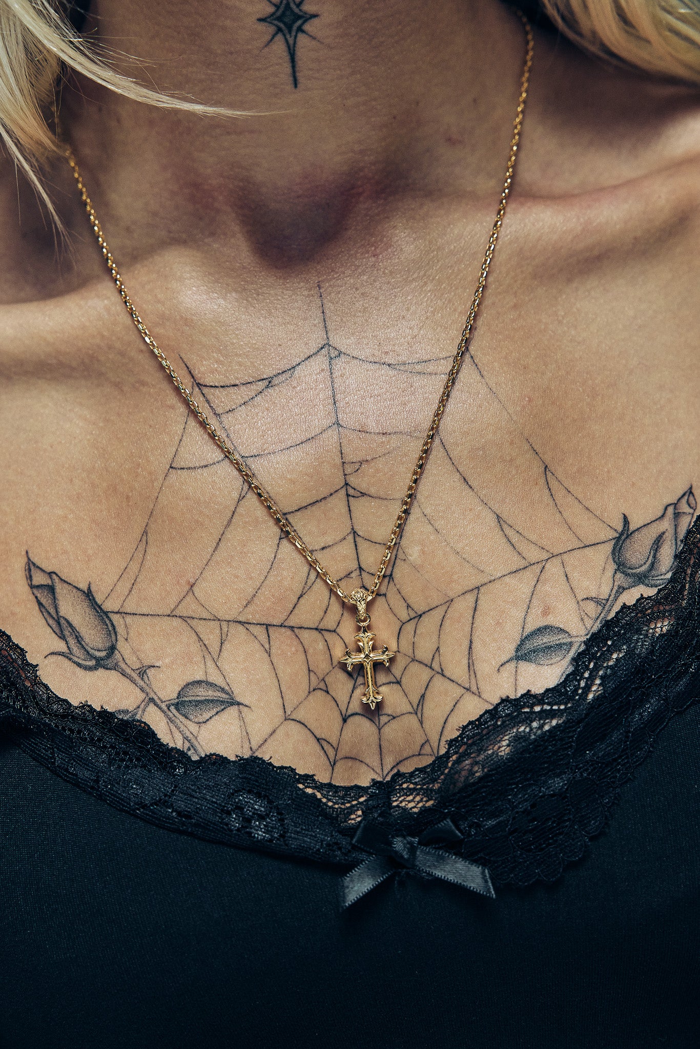 Small Gothic Cross Necklace | Gold